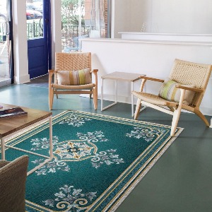 Blue vinyl mosaic rug Alma - Wide size