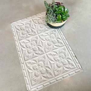 Off white antic tin tiles vinyl rug Aria